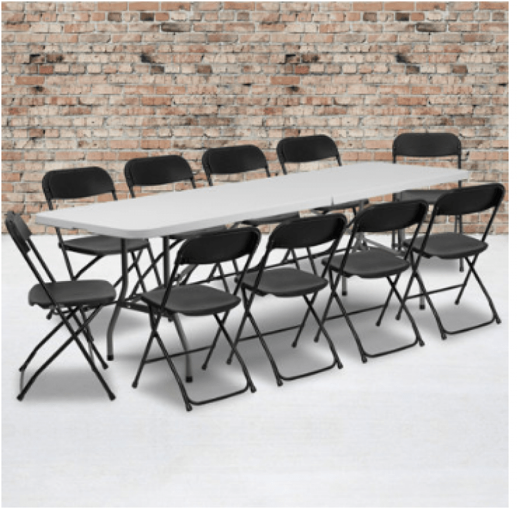 One 8 Foot Table and 8 chairs