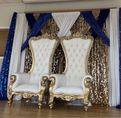 White with Gold Trim Throne Chair